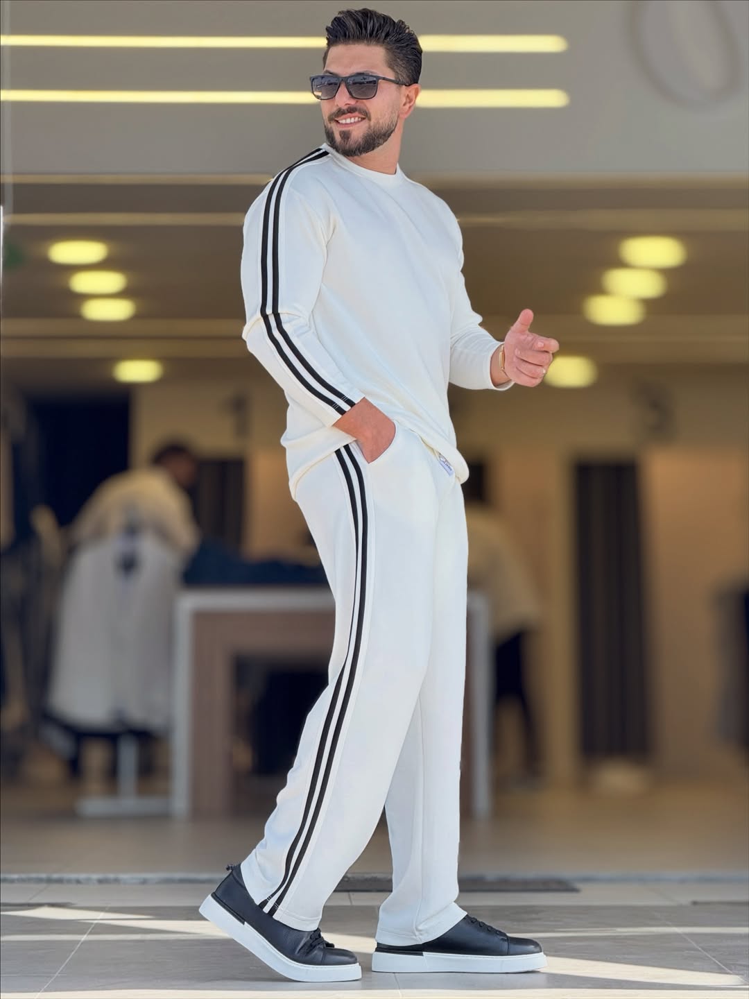 Premium Fleece Crew Neck Tracksuit White &amp; Black