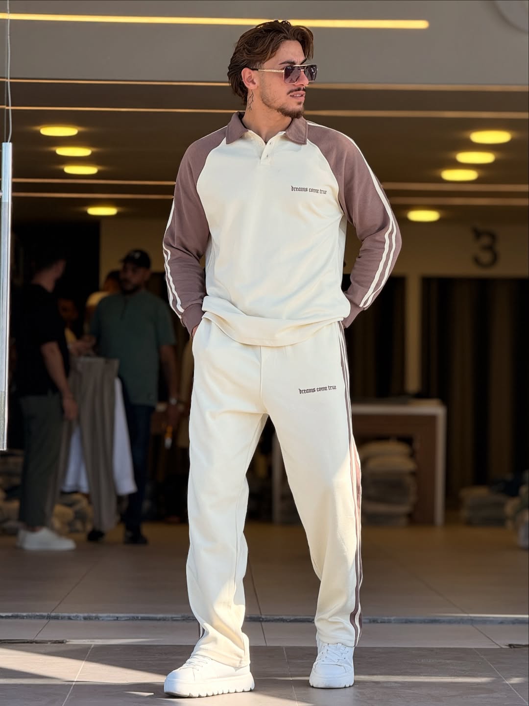 Premium Fleece Two Tone Polo Tracksuit Cream & Mocha