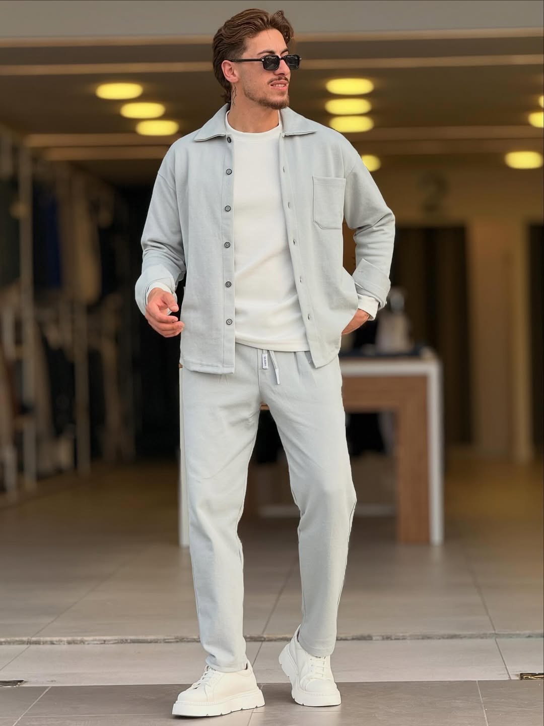 Men's Premium Winter Fleece Tracksuit Light Grey