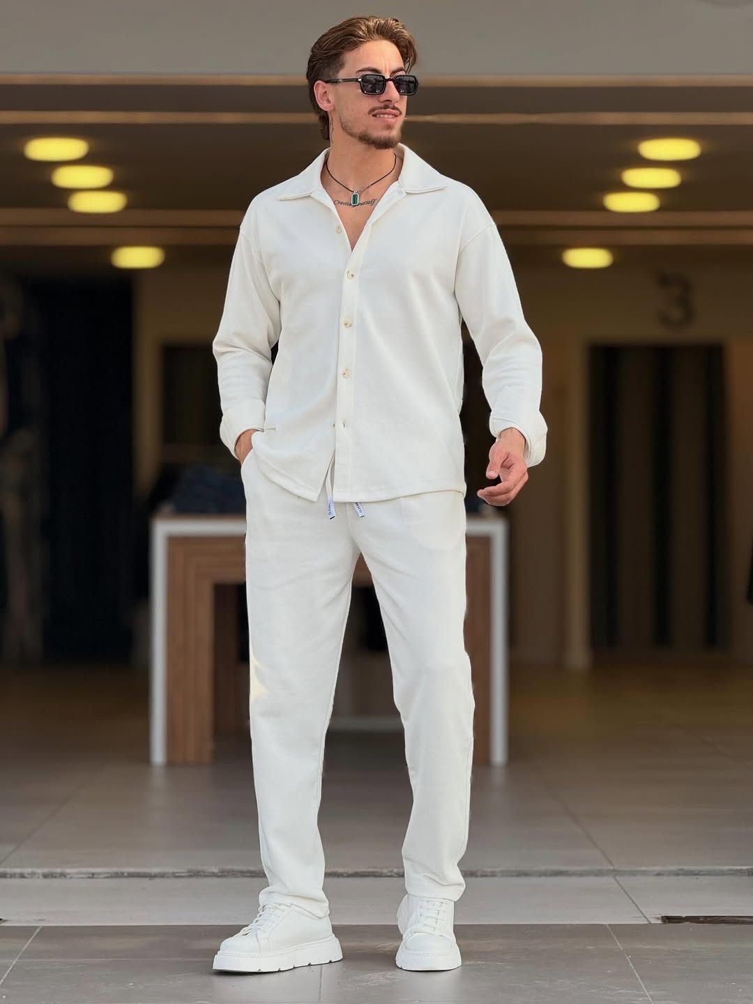 Men’s Premium Winter Fleece Tracksuit Off White